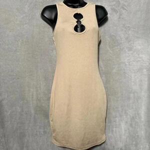 SHEIN Cut Out Cream Mini Dress Form Fitting Sleeveless Party Casual Sz Small